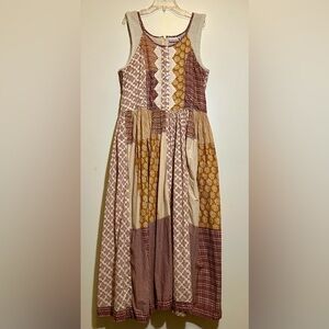 Newport News Patchwork Midi Dress - Brown, Cream, Yellow, multi-patterned